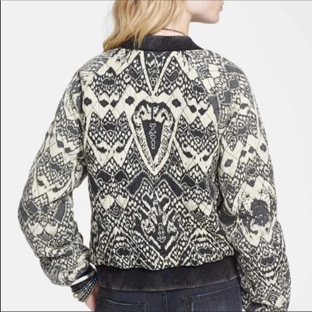 Free People Black and Cream Bomber Jacket - Picture 3 of 14